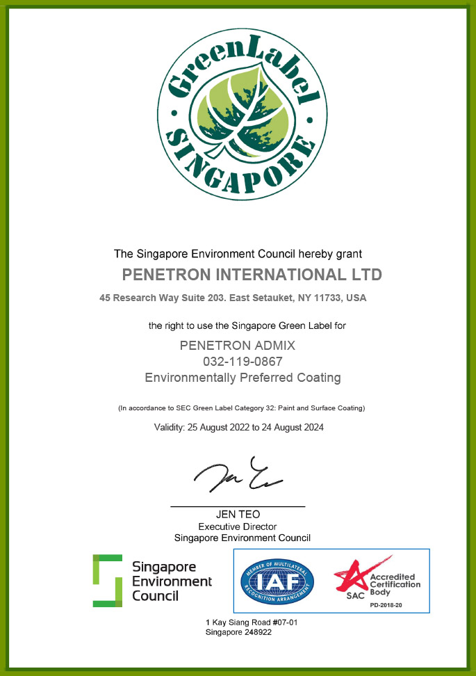 Singapore Green Label - PENETRON ADMIX